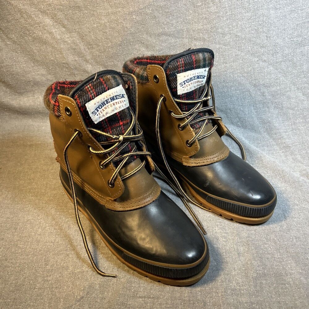 Authentic Stone Mesa Jean Company Winter Duck Style Plaid Outdoor Boots W 9